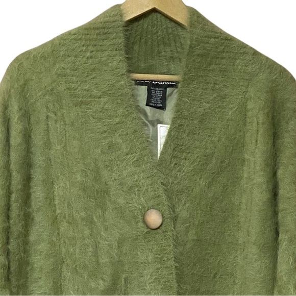 Lee Sands Angora Blend Cardigan OS Pea Green Single Button NWT Cozycore Vintage - Picture 4 of 9